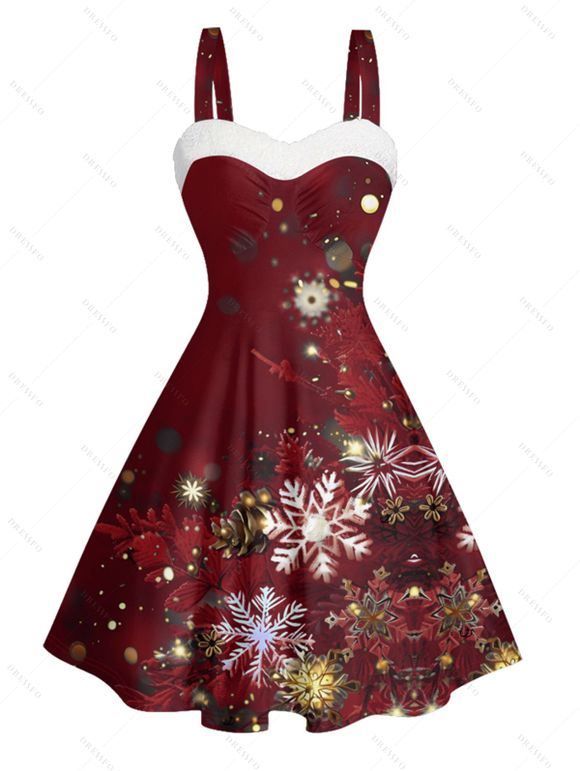Christmas Snowflake Light Point Print Mini Dress and Turn Down Collar Casual Button-up Shirt Outfit - Rouge Vineux S | US 4