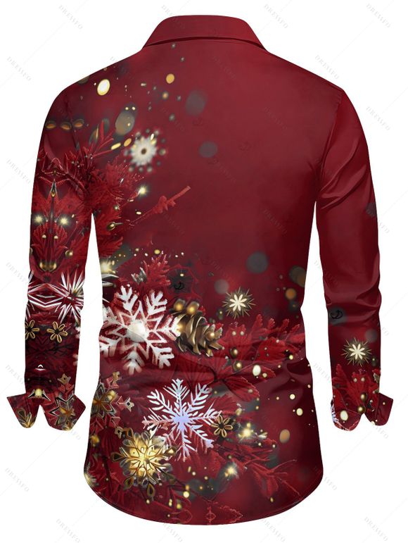 Christmas Snowflake Light Point Print Mini Dress and Turn Down Collar Casual Button-up Shirt Outfit - Rouge Vineux S | US 4