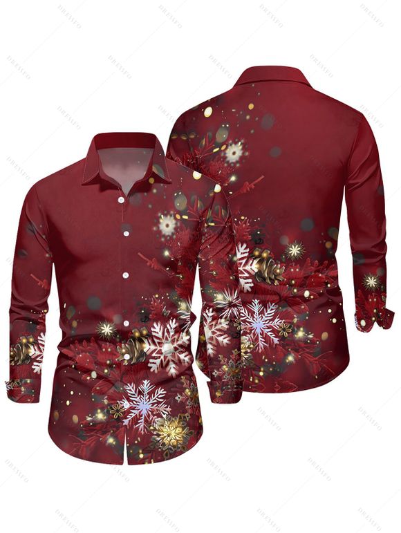 Christmas Snowflake Light Point Print Mini Dress and Turn Down Collar Casual Button-up Shirt Outfit - Rouge Vineux S | US 4