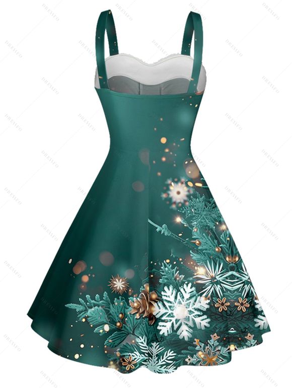 Christmas Snowflake Light Point Print Mini Dress and Turn Down Collar Casual Button-up Shirt Outfit - Vert S | US 4