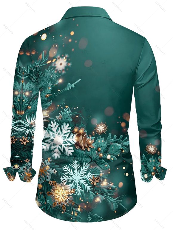 Christmas Snowflake Light Point Print Mini Dress and Turn Down Collar Casual Button-up Shirt Outfit - Vert S | US 4