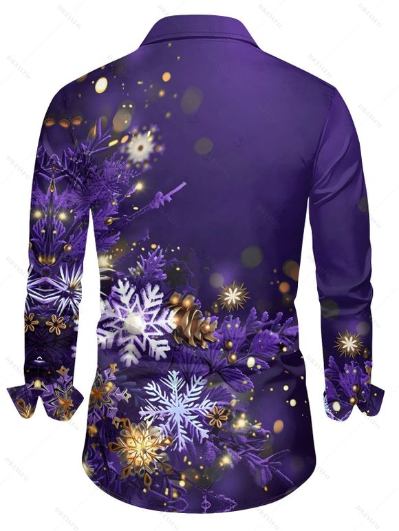 Christmas Snowflake Light Point Print Mini Dress and Turn Down Collar Casual Button-up Shirt Outfit - Pourpre S | US 4