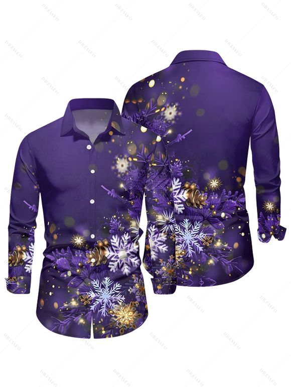 Christmas Snowflake Light Point Print Mini Dress and Turn Down Collar Casual Button-up Shirt Outfit - Pourpre S | US 4