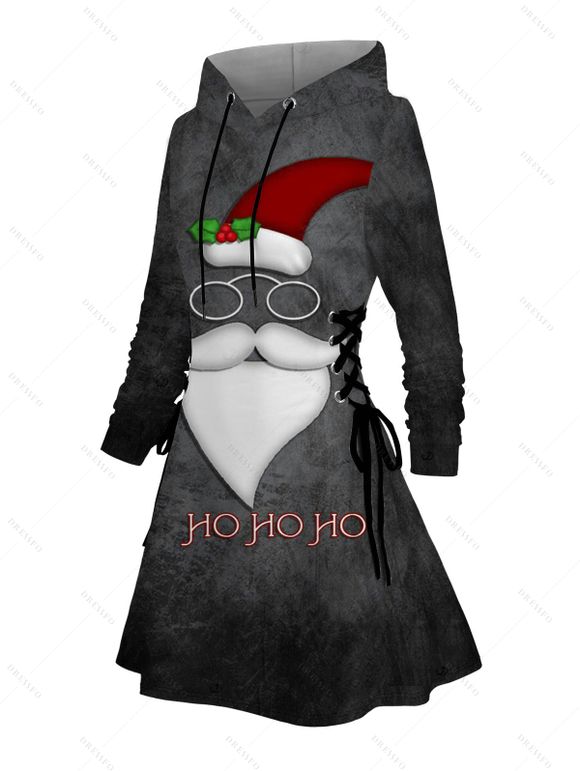 Robe sweat à capuche de Noël avec imprimé lettres et bonnet de Père Noël - Noir XXXXXL | US 20