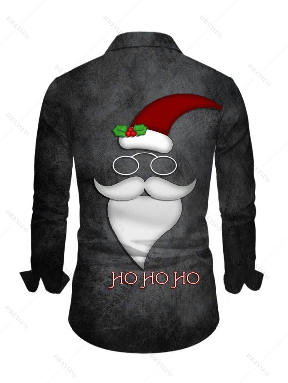 Chemise homme à manches longues avec imprimé Père Noël et bonnet de Noël - Noir 5XL