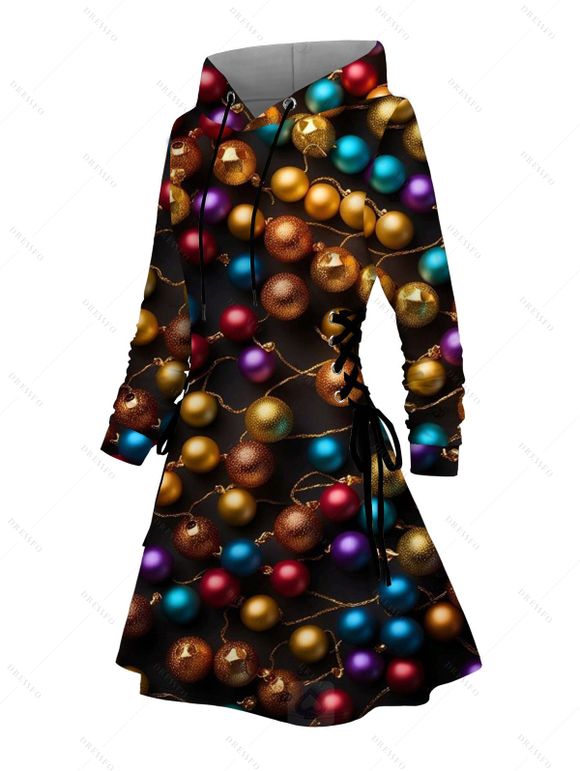 Robe à capuche de Noël imprimée clochettes, lacée - Noir XXXXXL | US 20