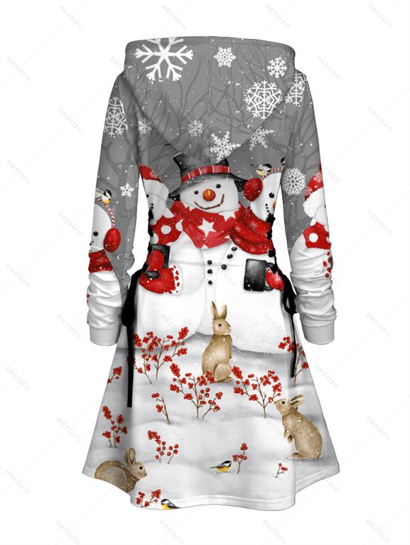 Robe sweat à capuche de Noël, imprimé bonhomme de neige, flocon de neige et lapin, à lacets - Gris Clair XXXXXL | US 20