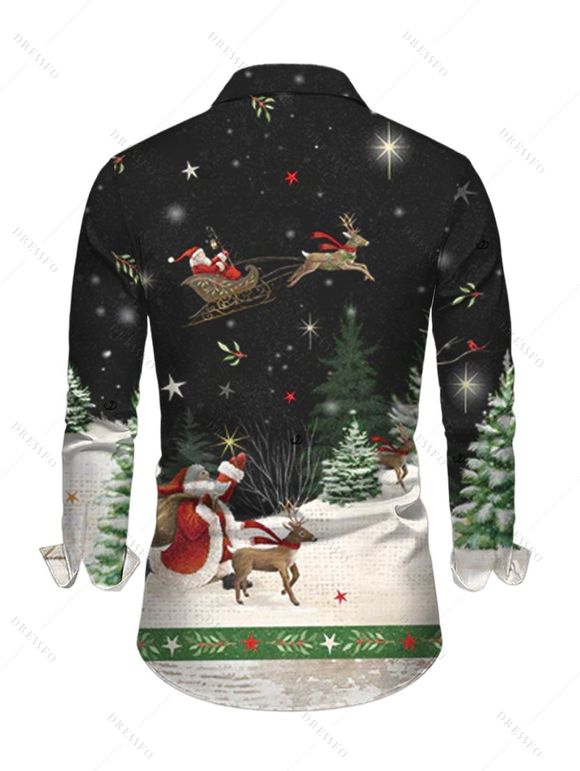Chemise homme à manches longues avec imprimé sapin de Noël, élan et Père Noël - Noir 5XL