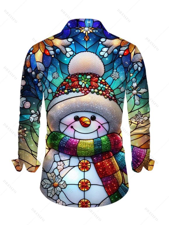 Chemise de Noël pour homme, imprimé bonhomme de neige et flocons de neige, manches longues colorées - multicolor A 5XL