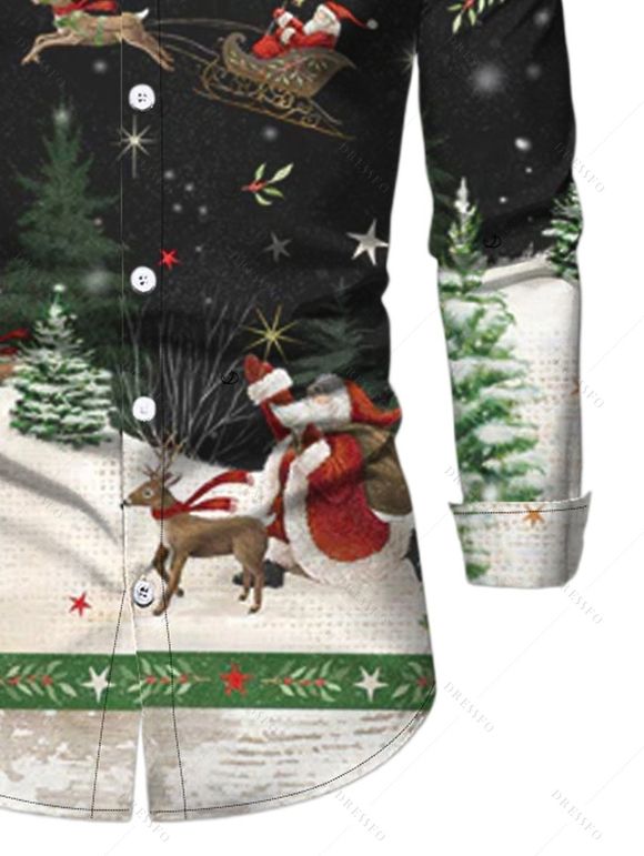 Chemise homme à manches longues avec imprimé sapin de Noël, élan et Père Noël - Noir 5XL
