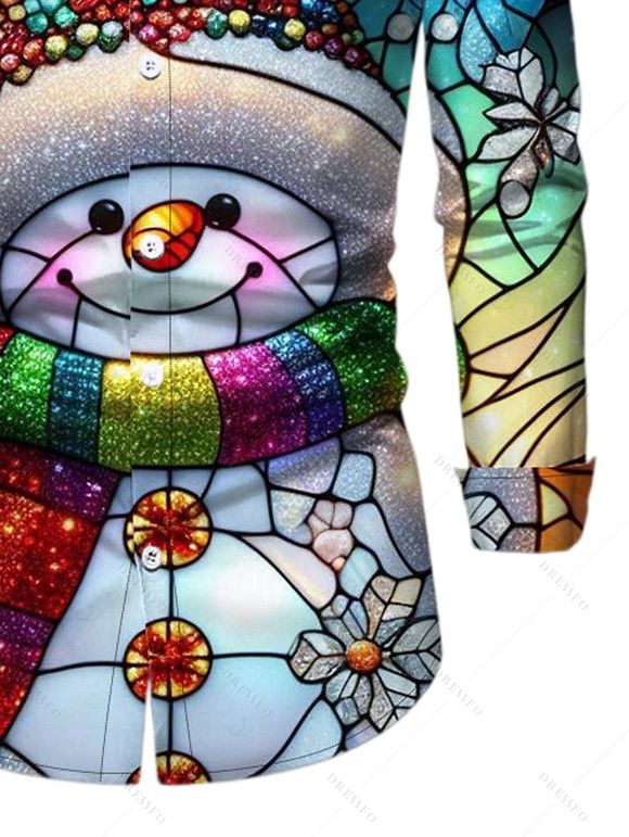 Chemise de Noël pour homme, imprimé bonhomme de neige et flocons de neige, manches longues colorées - multicolor A 5XL