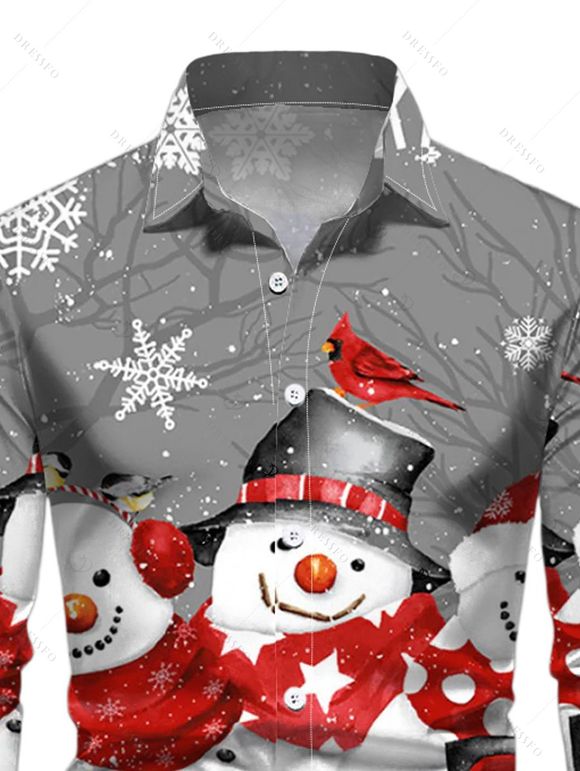 Chemise de Noël pour homme à manches longues avec imprimé bonhomme de neige, flocon de neige et lapin - Gris Clair 5XL