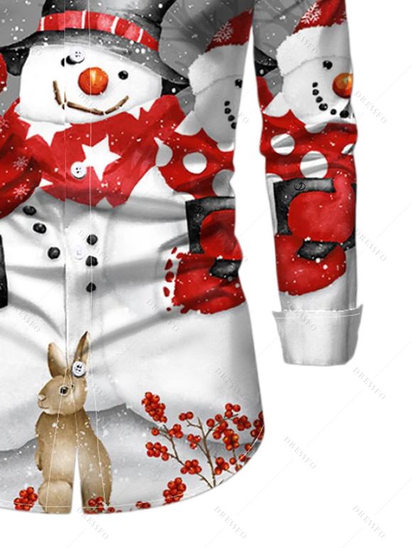 Chemise de Noël pour homme à manches longues avec imprimé bonhomme de neige, flocon de neige et lapin - Gris Clair 5XL