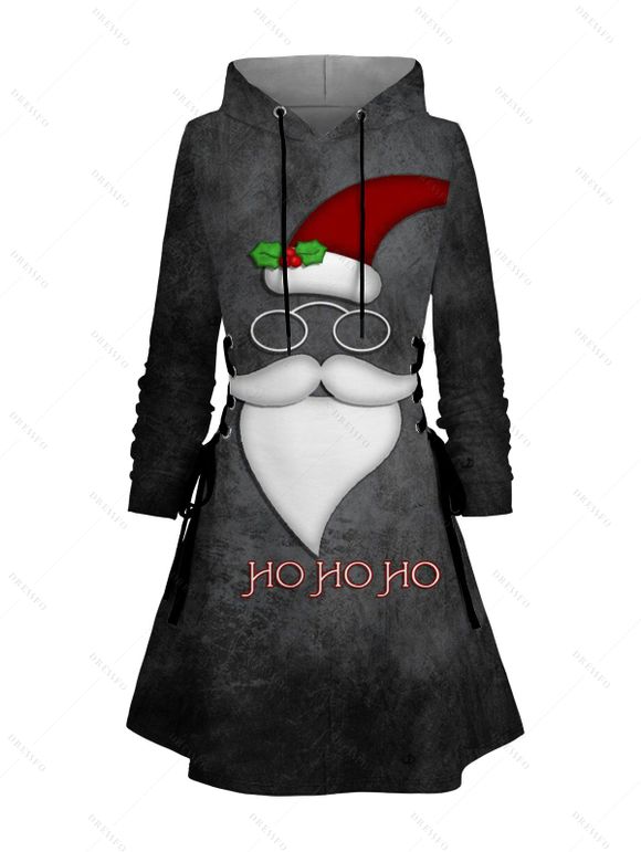Holiday Couple Outfit Santa Claus Christmas Hat Letter Print Dress and Shirt Set - Noir S | US 4