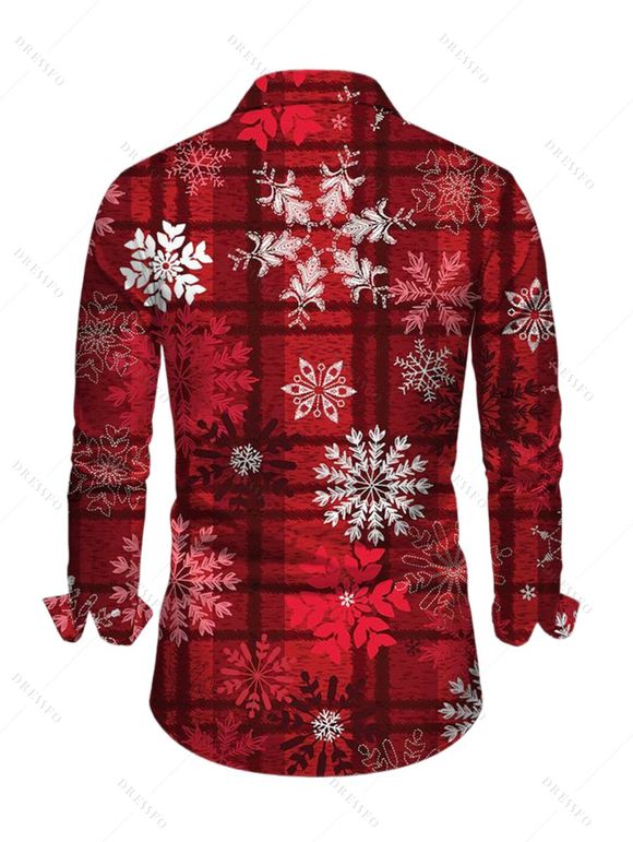 Chemise de Noël pour homme, manches longues, imprimé à carreaux et flocons de neige - Rouge Vineux 5XL
