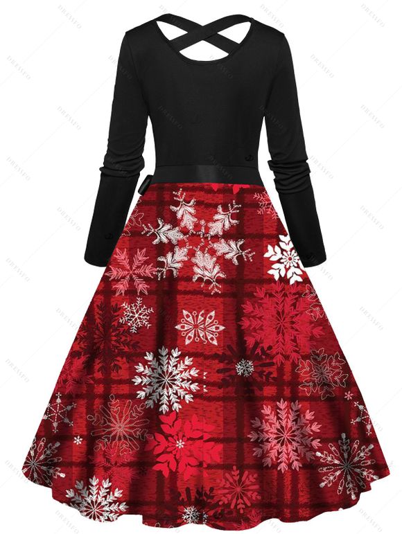 Robe de Noël à imprimé écossais flocons de neige et ceinture croisée - Noir XXXXXL | US 20