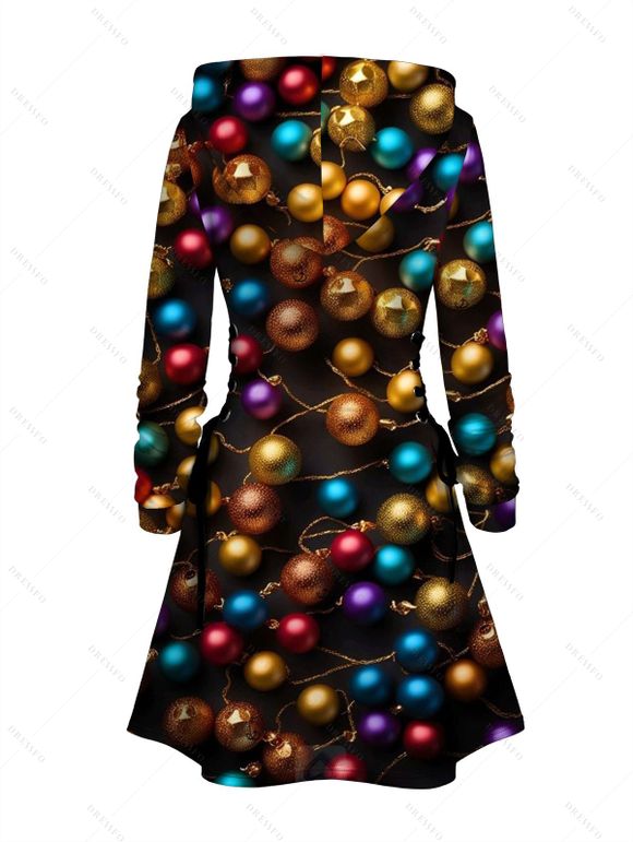 Holiday Couple Outfit Christmas Bell Print Lace Up Hoodie Dress and Shirt Set - Noir S | US 4