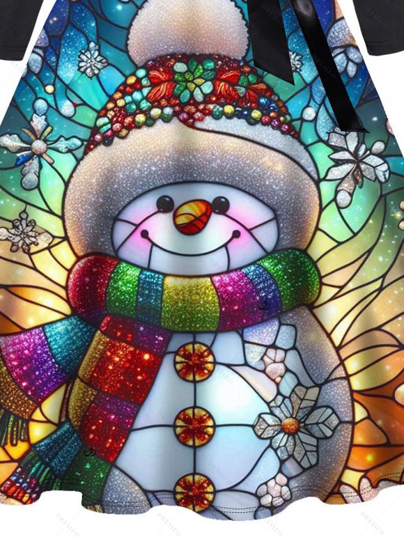 Robe de Noël imprimée de bonhommes de neige et de flocons de neige, avec ceinture croisée - Noir XXXXXL | US 20