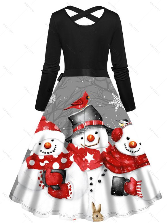 Christmas Couple Outfit Snowflake Snowman Print Belt Dress and Shirt Set - Noir S | US 4