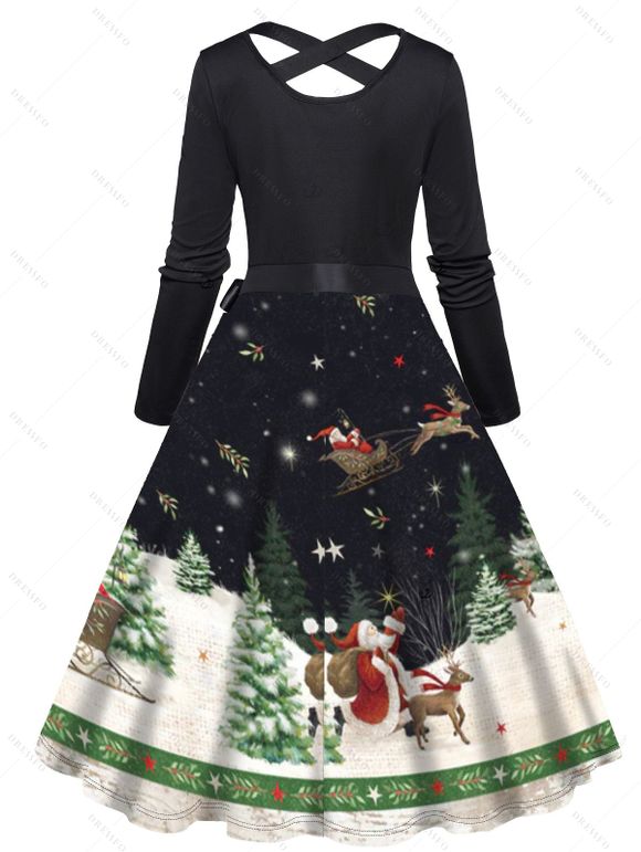 Couple Outfit Christmas Tree Elk Santa Claus Print Belt Dress and Shirt Set - Noir S | US 4