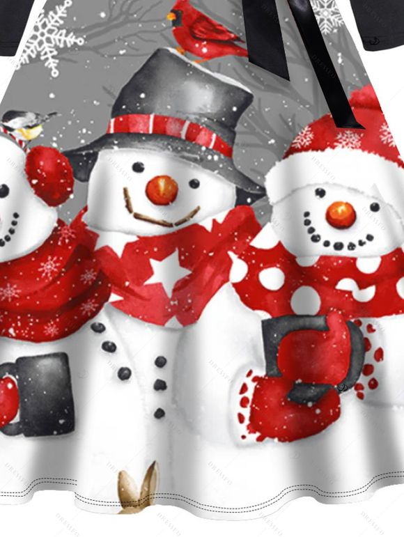 Christmas Couple Outfit Snowflake Snowman Print Belt Dress and Shirt Set - Noir S | US 4