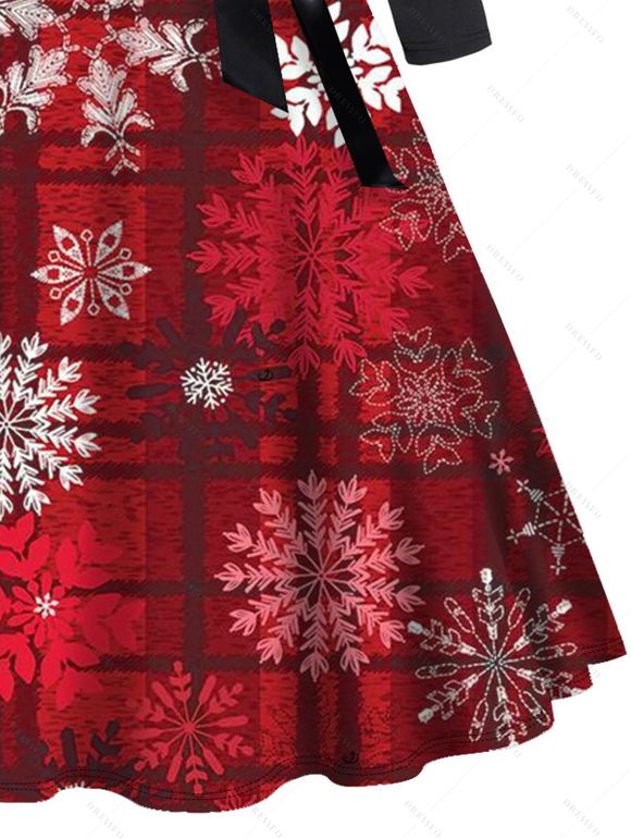 Christmas Couple Outfit Snowflake Plaid Print Belt Dress and Shirt Set - Rouge Vineux S | US 4