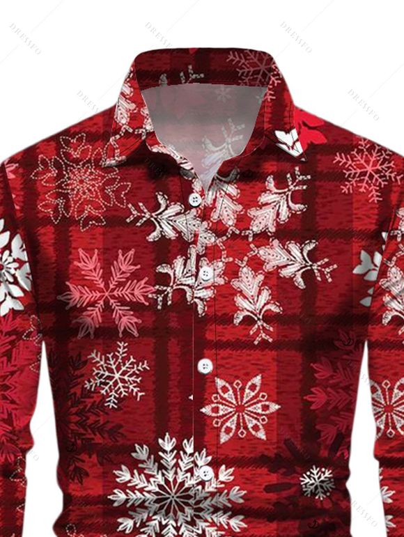 Christmas Couple Outfit Snowflake Plaid Print Belt Dress and Shirt Set - Rouge Vineux S | US 4