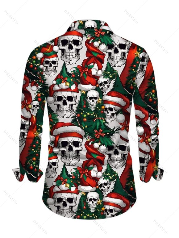 Holiday Couple Outfit Christmas Tree Skulls Print Belt Dress and Shirt Set - Noir S | US 4