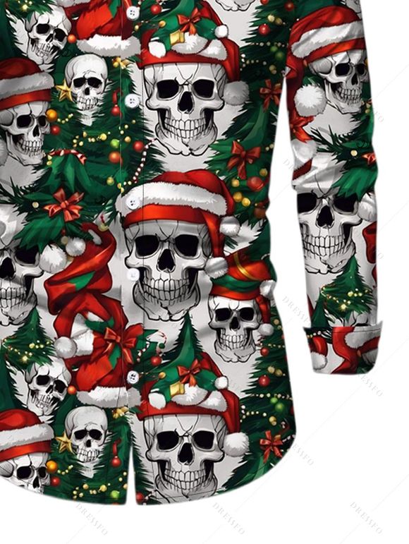 Holiday Couple Outfit Christmas Tree Skulls Print Belt Dress and Shirt Set - Noir S | US 4