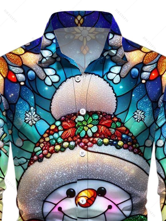 Christmas Couple Outfit Snowman Snowflake Colored Printed Belt Dress and Shirt Set - Noir S | US 4