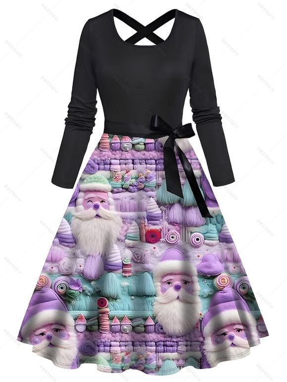 Robe de Noël Père Noël imprimée en 3D avec ceinture croisée - Noir XXXXXL | US 20