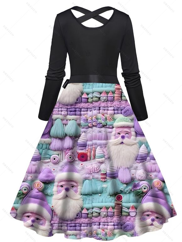 Robe de Noël Père Noël imprimée en 3D avec ceinture croisée - Noir XXXXXL | US 20