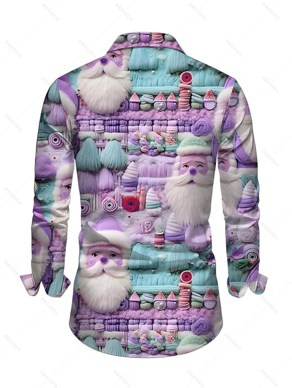 Chemise de Noël pour homme, imprimé 3D Père Noël, manches longues - violet lavande 5XL
