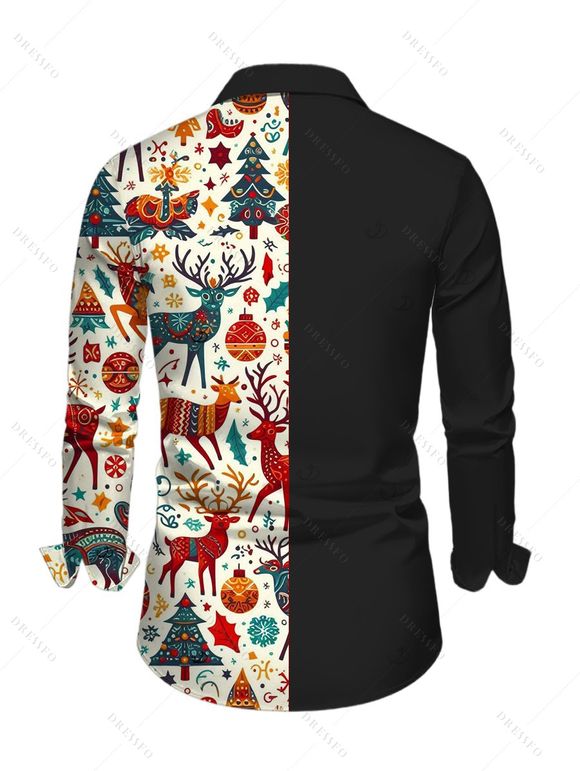 Couple Outfit Zig Zag Elk Bell Christmas Tree Printed Belt Dress and Shirt Set - Noir S | US 4