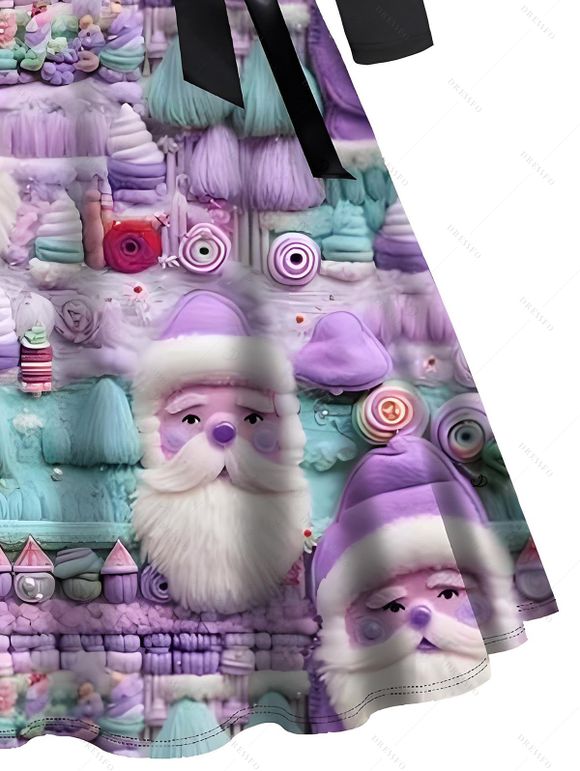 Christmas Couple Outfit Santa Claus 3D Print Crossover Belt Dress and Shirt Set - violet lavande 