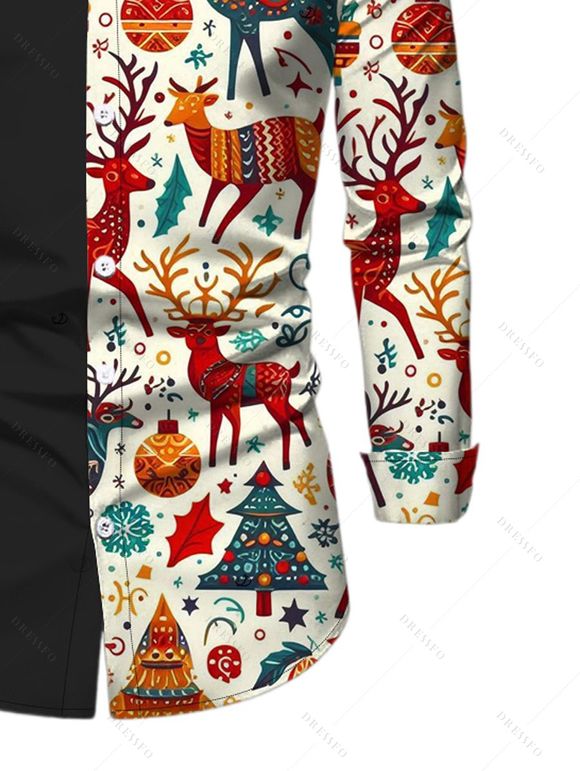 Couple Outfit Zig Zag Elk Bell Christmas Tree Printed Belt Dress and Shirt Set - Noir S | US 4