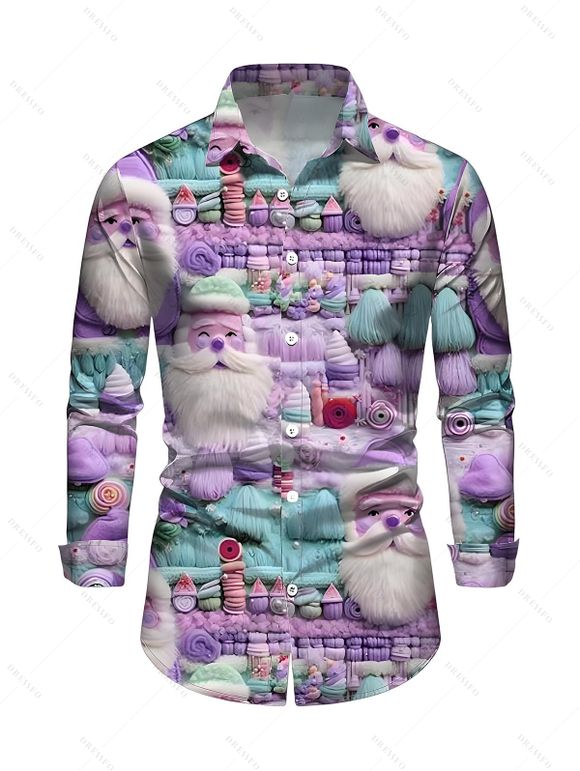 Christmas Couple Outfit Santa Claus 3D Print Crossover Belt Dress and Shirt Set - violet lavande 