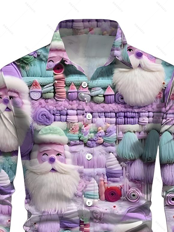 Christmas Couple Outfit Santa Claus 3D Print Crossover Belt Dress and Shirt Set - violet lavande 