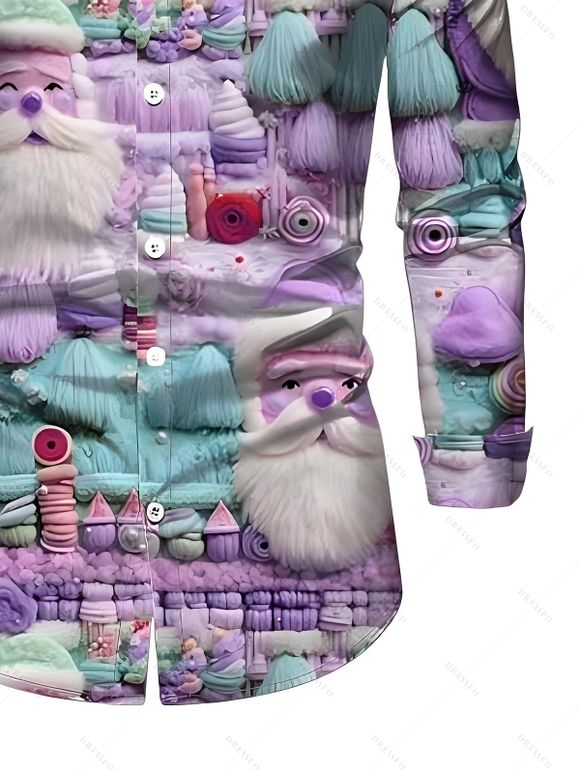 Christmas Couple Outfit Santa Claus 3D Print Crossover Belt Dress and Shirt Set - violet lavande 