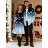 Christmas Ombre Snowflake Print Crisscross Bowknot Belted Dress and Long Sleeve Turn Down Collar Shirt Outfit - Bleu S | US 4