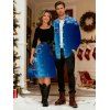 Christmas Couple Outfit Snowflake Bell Print Crossover Belt Dress and Shirt Set - Bleu S | US 4
