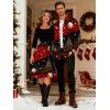 Holiday Couple Outfit Snowflake Christmas Tree Print Belt Dress and Shirt Set - Noir S | US 4