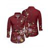 Chemise homme à manches longues, col rabattu, imprimé flocons de neige lumineux, style décontracté, à boutons, idéale pour Noël. - Rouge Vineux 5XL
