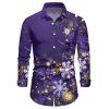 Chemise homme à manches longues, col rabattu, imprimé flocons de neige lumineux, style décontracté, à boutons, idéale pour Noël. - Pourpre 2XL