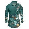 Chemise homme à manches longues, col rabattu, imprimé flocons de neige lumineux, style décontracté, à boutons, idéale pour Noël. - Vert 5XL
