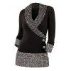 Pull colorblock à faux boutons et col cache-cœur, manches longues - Noir XXL | US 14