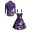 Christmas Snowflake Light Point Print Mini Dress and Turn Down Collar Casual Button-up Shirt Outfit - Rouge Vineux S | US 4