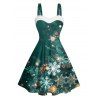 Christmas Snowflake Light Point Print Mini Dress and Turn Down Collar Casual Button-up Shirt Outfit - Vert S | US 4