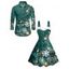 Christmas Snowflake Light Point Print Mini Dress and Turn Down Collar Casual Button-up Shirt Outfit - Rouge Vineux S | US 4
