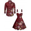 Christmas Snowflake Light Point Print Mini Dress and Turn Down Collar Casual Button-up Shirt Outfit - Rouge Vineux S | US 4